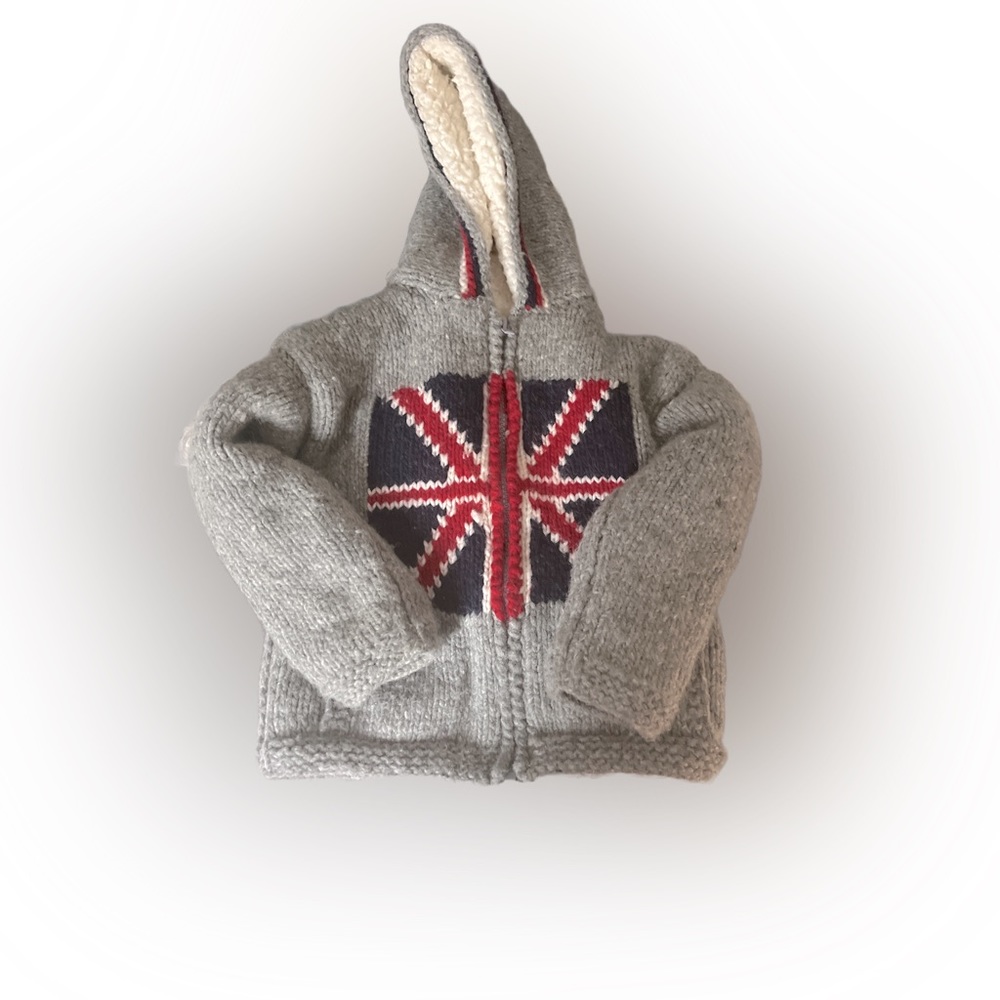 Union Jack British Flag England Childs Toddlers Sweater Jacket Coat Sherpa